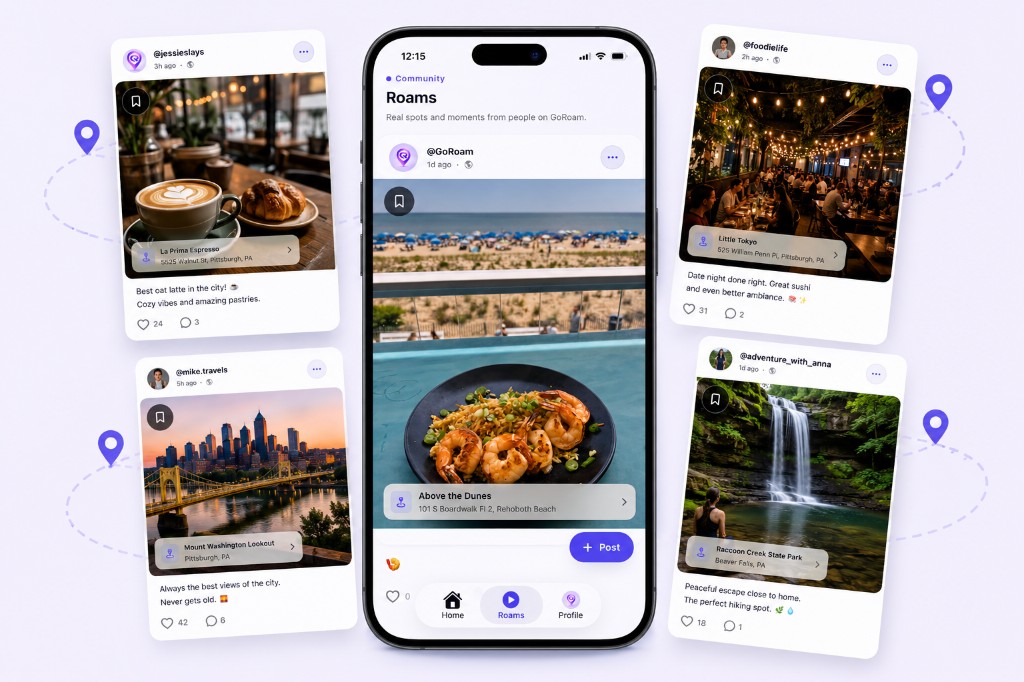 GoRoam Roams community feed with real posts from local explorers